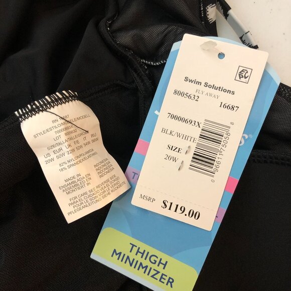 Swim Solutions One Piece Swimsuit Swimdress Tummy Control Floral Black White 20W - Picture 5 of 6